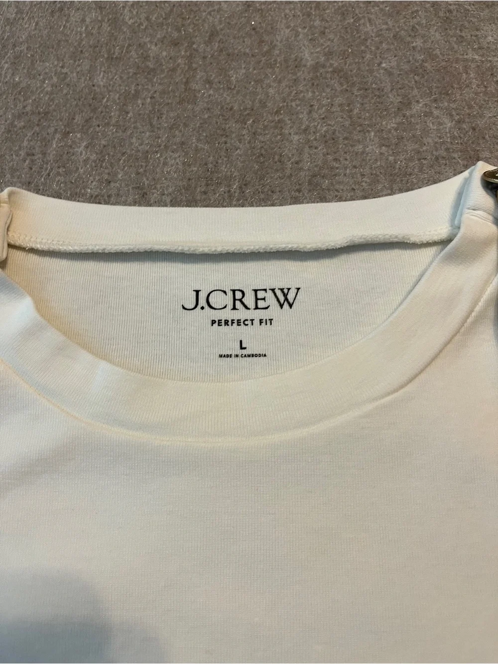 Crew Perfect Fit Cream Gold Button Shoulder Long Sleeve Top Large